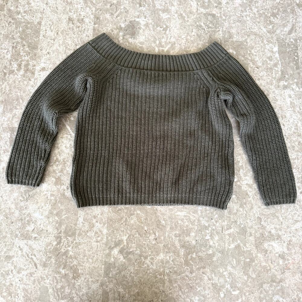 Pink Republic Off The Shoulder Green Knit Sweater